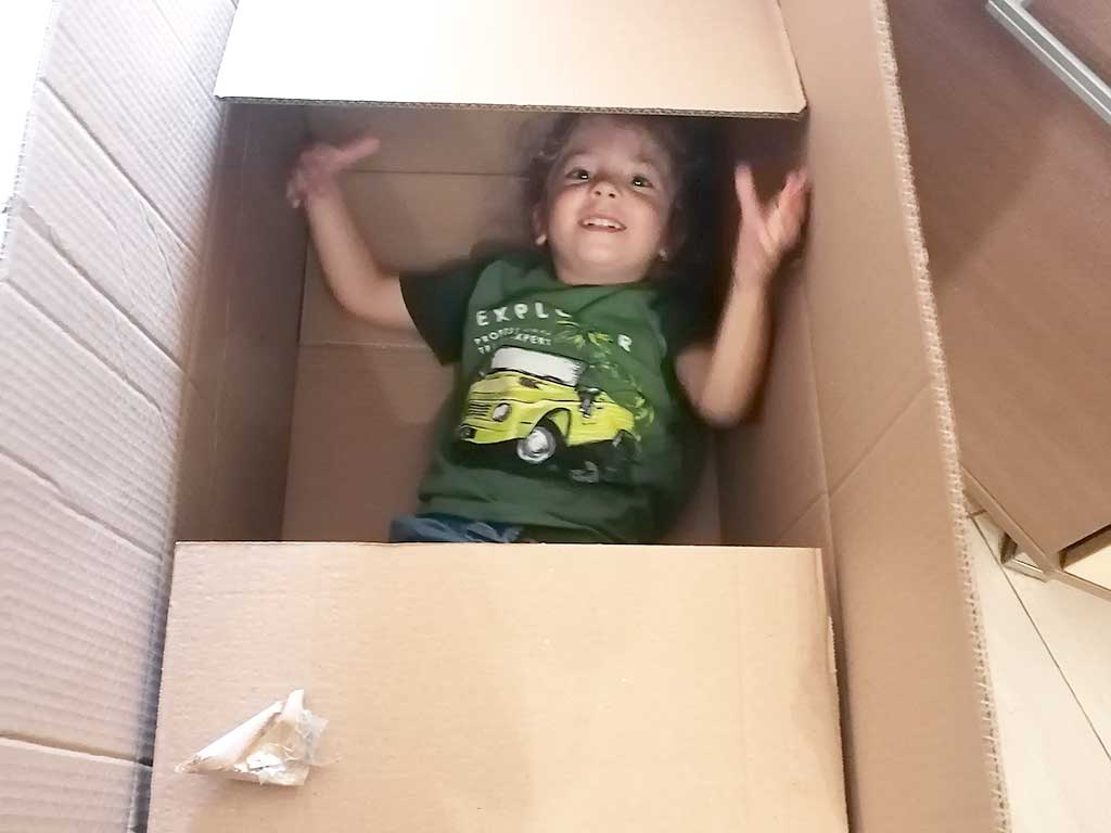 Децата със СДВХ. Пример: Алекс ентусиазирано се крие в кашон