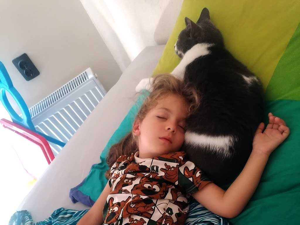 Алекс и Широ спят след детска градина